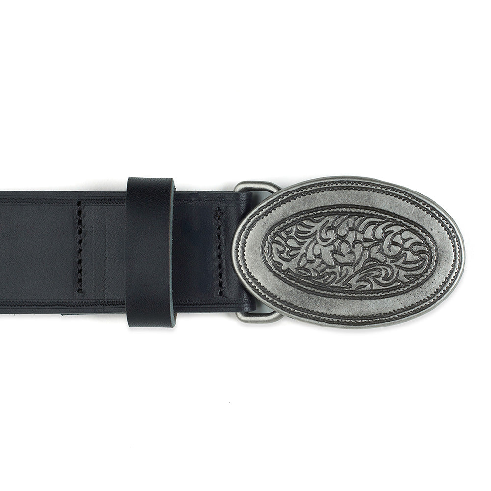 Ledergürtel 4 cm RL mit Koppel silber  schwarz