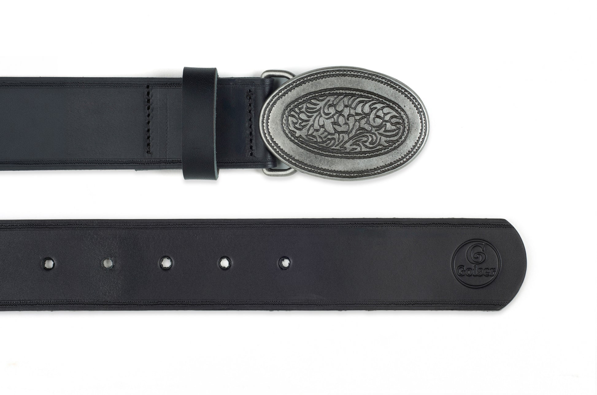 Ledergürtel 4 cm RL mit Koppel silber  schwarz