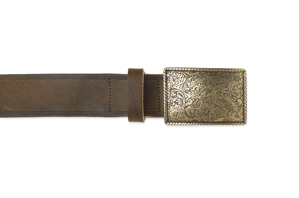 Ledergürtel 4 cm LS mit Koppel gold  olivbraun