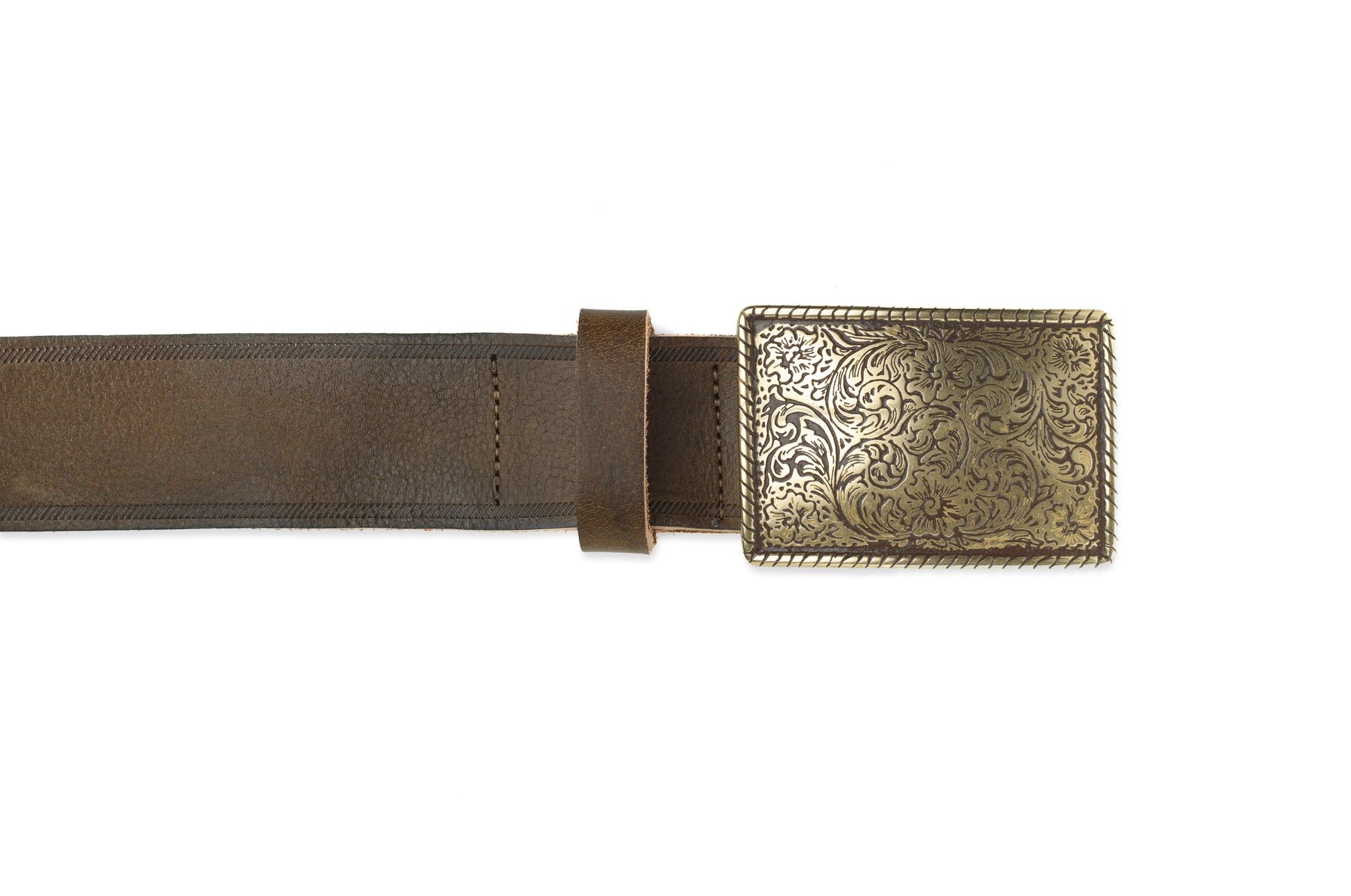 Ledergürtel 4 cm LS mit Koppel gold  olivbraun