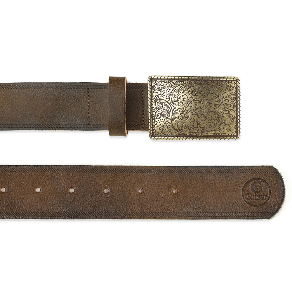 Ledergürtel 4 cm LS mit Koppel gold  olivbraun