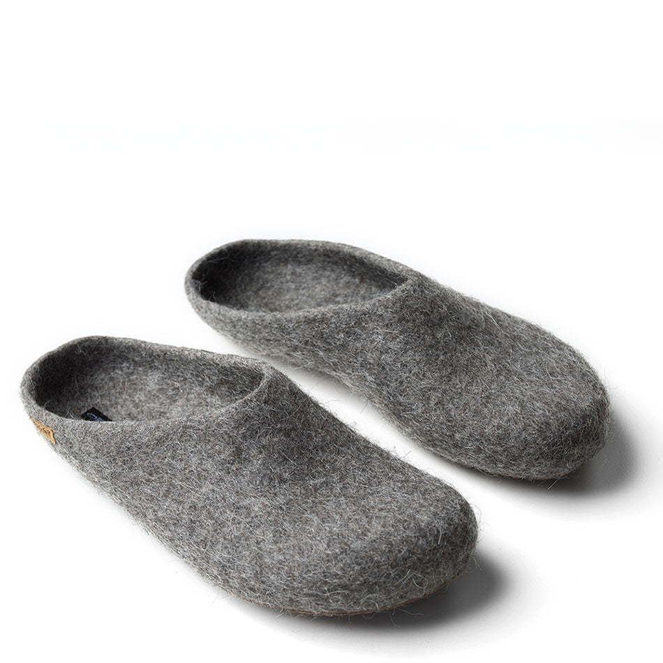 Filz Hausschuhe Ledersohle  Steinschafgrau