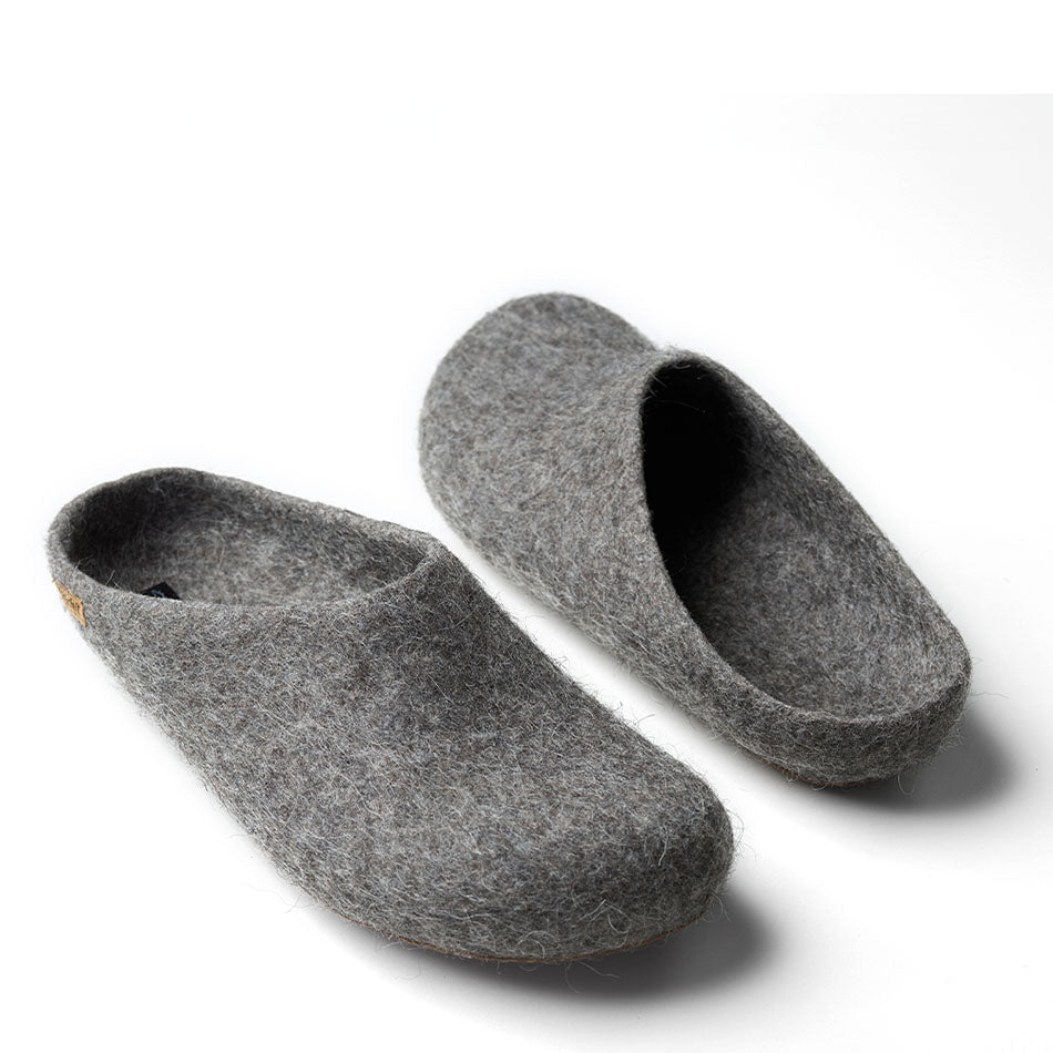 Filz Hausschuhe Ledersohle  Steinschafgrau