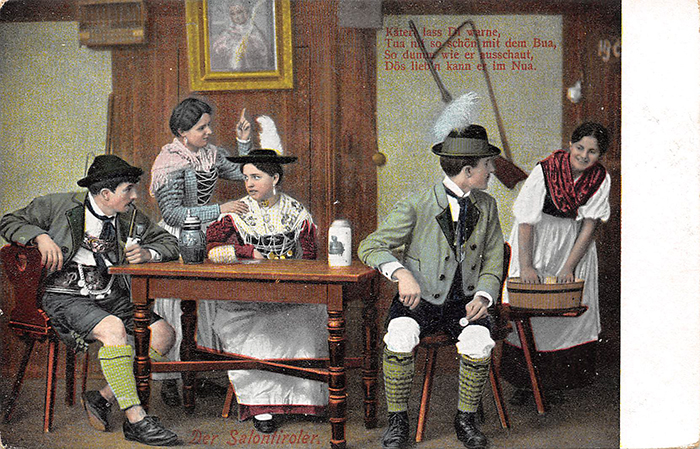 Historische Postkarte Berge, Bier, Trachten, ca. 1900